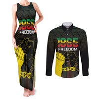 Juneteenth Freedom Day Couples Matching Tank Maxi Dress and Long Sleeve Button Shirt 1865 Black Independence African Pattern - Wonder Print Shop