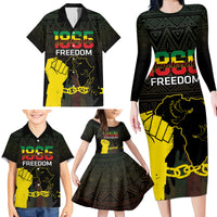Juneteenth Freedom Day Family Matching Long Sleeve Bodycon Dress and Hawaiian Shirt 1865 Black Independence African Pattern - Wonder Print Shop