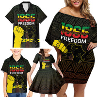 Juneteenth Freedom Day Family Matching Off Shoulder Short Dress and Hawaiian Shirt 1865 Black Independence African Pattern - Wonder Print Shop