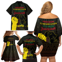 Juneteenth Freedom Day Family Matching Off Shoulder Short Dress and Hawaiian Shirt 1865 Black Independence African Pattern - Wonder Print Shop