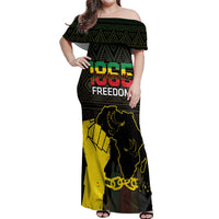 Juneteenth Freedom Day Off Shoulder Maxi Dress 1865 Black Independence African Pattern - Wonder Print Shop