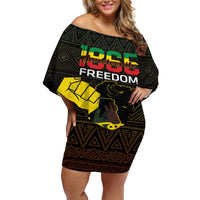 Juneteenth Freedom Day Off Shoulder Short Dress 1865 Black Independence African Pattern - Wonder Print Shop