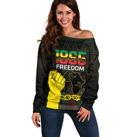 Juneteenth Freedom Day Off Shoulder Sweater 1865 Black Independence African Pattern - Wonder Print Shop