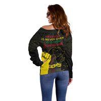 Juneteenth Freedom Day Off Shoulder Sweater 1865 Black Independence African Pattern - Wonder Print Shop