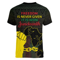 Juneteenth Freedom Day Women V-Neck T-Shirt 1865 Black Independence African Pattern - Wonder Print Shop