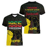 Juneteenth Freedom Day Women V-Neck T-Shirt 1865 Black Independence African Pattern - Wonder Print Shop