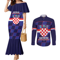 Custom Croatia Football Couples Matching Mermaid Dress and Long Sleeve Button Shirt Come On Vatreni Checkerboard Style