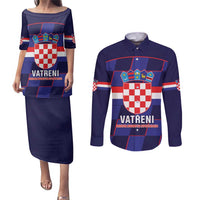 Custom Croatia Football Couples Matching Puletasi and Long Sleeve Button Shirt Come On Vatreni Checkerboard Style