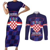 Custom Croatia Football Couples Matching Short Sleeve Bodycon Dress and Long Sleeve Button Shirt Come On Vatreni Checkerboard Style