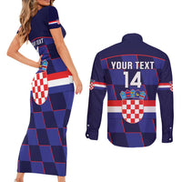 Custom Croatia Football Couples Matching Short Sleeve Bodycon Dress and Long Sleeve Button Shirt Come On Vatreni Checkerboard Style