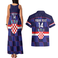Custom Croatia Football Couples Matching Tank Maxi Dress and Hawaiian Shirt Come On Vatreni Checkerboard Style