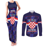 Custom Croatia Football Couples Matching Tank Maxi Dress and Long Sleeve Button Shirt Come On Vatreni Checkerboard Style