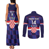 Custom Croatia Football Couples Matching Tank Maxi Dress and Long Sleeve Button Shirt Come On Vatreni Checkerboard Style