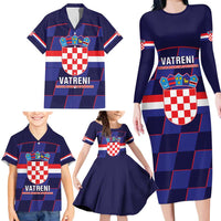 Custom Croatia Football Family Matching Long Sleeve Bodycon Dress and Hawaiian Shirt Come On Vatreni Checkerboard Style