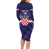Custom Croatia Football Family Matching Long Sleeve Bodycon Dress and Hawaiian Shirt Come On Vatreni Checkerboard Style