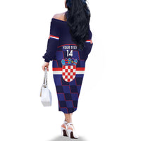 Custom Croatia Football Family Matching Off The Shoulder Long Sleeve Dress and Hawaiian Shirt Come On Vatreni Checkerboard Style