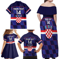 Custom Croatia Football Family Matching Off Shoulder Maxi Dress and Hawaiian Shirt Come On Vatreni Checkerboard Style