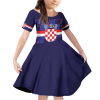 Custom Croatia Football Family Matching Off Shoulder Short Dress and Hawaiian Shirt Come On Vatreni Checkerboard Style
