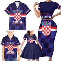 Custom Croatia Football Family Matching Short Sleeve Bodycon Dress and Hawaiian Shirt Come On Vatreni Checkerboard Style