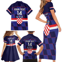 Custom Croatia Football Family Matching Short Sleeve Bodycon Dress and Hawaiian Shirt Come On Vatreni Checkerboard Style