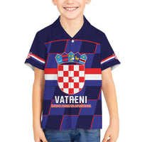 Custom Croatia Football Family Matching Short Sleeve Bodycon Dress and Hawaiian Shirt Come On Vatreni Checkerboard Style