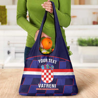 Custom Croatia Football Grocery Bag Come On Vatreni Checkerboard Style