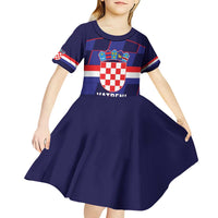 Custom Croatia Football Kid Short Sleeve Dress Come On Vatreni Checkerboard Style