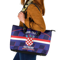 Custom Croatia Football Leather Tote Bag Come On Vatreni Checkerboard Style