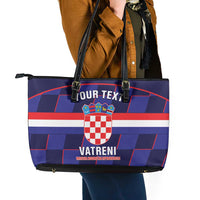 Custom Croatia Football Leather Tote Bag Come On Vatreni Checkerboard Style