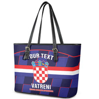 Custom Croatia Football Leather Tote Bag Come On Vatreni Checkerboard Style