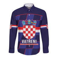 Custom Croatia Football Long Sleeve Button Shirt Come On Vatreni Checkerboard Style