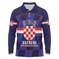 Custom Croatia Football Long Sleeve Polo Shirt Come On Vatreni Checkerboard Style