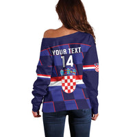 Custom Croatia Football Off Shoulder Sweater Come On Vatreni Checkerboard Style