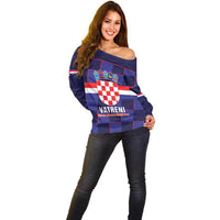 Custom Croatia Football Off Shoulder Sweater Come On Vatreni Checkerboard Style