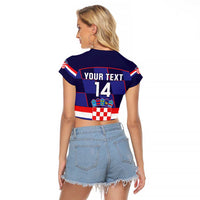 Custom Croatia Football Raglan Cropped T Shirt Come On Vatreni Checkerboard Style