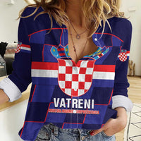 Custom Croatia Football Women Casual Shirt Come On Vatreni Checkerboard Style