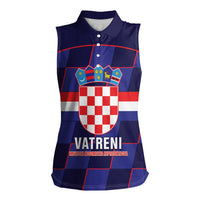 Custom Croatia Football Women Sleeveless Polo Shirt Come On Vatreni Checkerboard Style