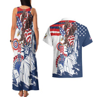 United States 4th Of July Couples Matching Tank Maxi Dress and Hawaiian Shirt USA Eagle Statue Of Librerty
