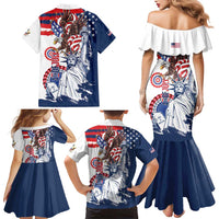 United States 4th Of July Family Matching Mermaid Dress and Hawaiian Shirt USA Eagle Statue Of Librerty