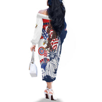United States 4th Of July Family Matching Off The Shoulder Long Sleeve Dress and Hawaiian Shirt USA Eagle Statue Of Librerty