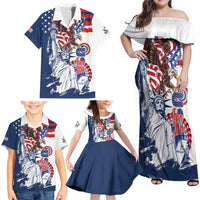 United States 4th Of July Family Matching Off Shoulder Maxi Dress and Hawaiian Shirt USA Eagle Statue Of Librerty