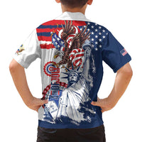 United States 4th Of July Family Matching Off Shoulder Short Dress and Hawaiian Shirt USA Eagle Statue Of Librerty