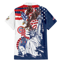 United States 4th Of July Family Matching Off Shoulder Short Dress and Hawaiian Shirt USA Eagle Statue Of Librerty