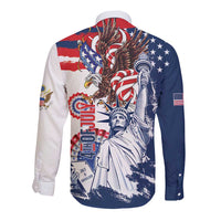 United States 4th Of July Long Sleeve Button Shirt USA Eagle Statue Of Librerty