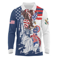 United States 4th Of July Long Sleeve Polo Shirt USA Eagle Statue Of Librerty