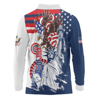 United States 4th Of July Long Sleeve Polo Shirt USA Eagle Statue Of Librerty