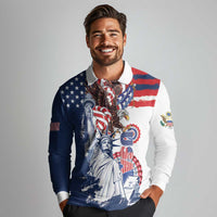 United States 4th Of July Long Sleeve Polo Shirt USA Eagle Statue Of Librerty