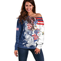 United States 4th Of July Off Shoulder Sweater USA Eagle Statue Of Librerty