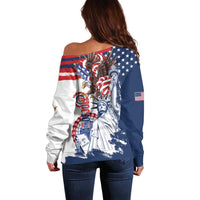 United States 4th Of July Off Shoulder Sweater USA Eagle Statue Of Librerty