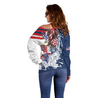 United States 4th Of July Off Shoulder Sweater USA Eagle Statue Of Librerty